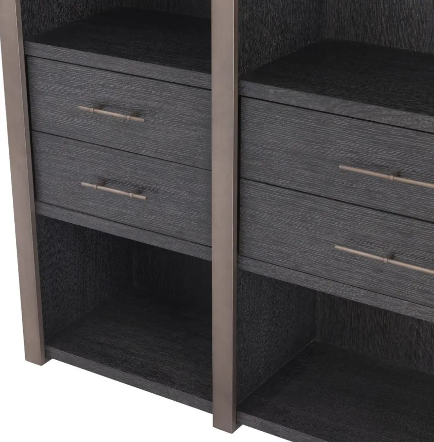 Casa Padrino Luxus Regalschrank mit 6 Schubladen Anthrazitgrau / Bronzefarben 253 x 47 x H. 229 cm - Bücherschrank - Wohnzimmerschrank - Büroschrank - Luxus Schrank