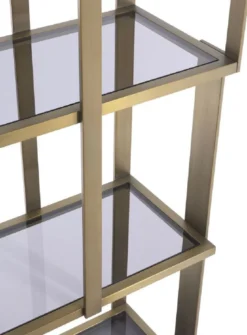 Casa Padrino Luxus Regalschrank Messing / Mattschwarz / Grau 100 x 37 x H. 240,5 cm - Edelstahl Schrank mit 5 Glasregalen - Wohnzimmerschrank - Büroschrank - Luxus Möbel