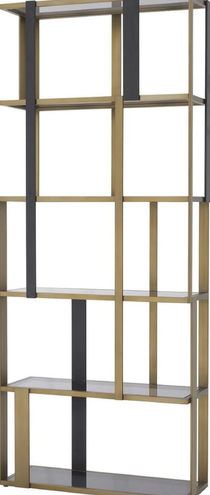 Casa Padrino Luxus Regalschrank Messing / Mattschwarz / Grau 100 x 37 x H. 240,5 cm - Edelstahl Schrank mit 5 Glasregalen - Wohnzimmerschrank - Büroschrank - Luxus Möbel