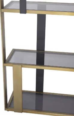 Casa Padrino Luxus Regalschrank Messing / Mattschwarz / Grau 100 x 37 x H. 240,5 cm - Edelstahl Schrank mit 5 Glasregalen - Wohnzimmerschrank - Büroschrank - Luxus Möbel