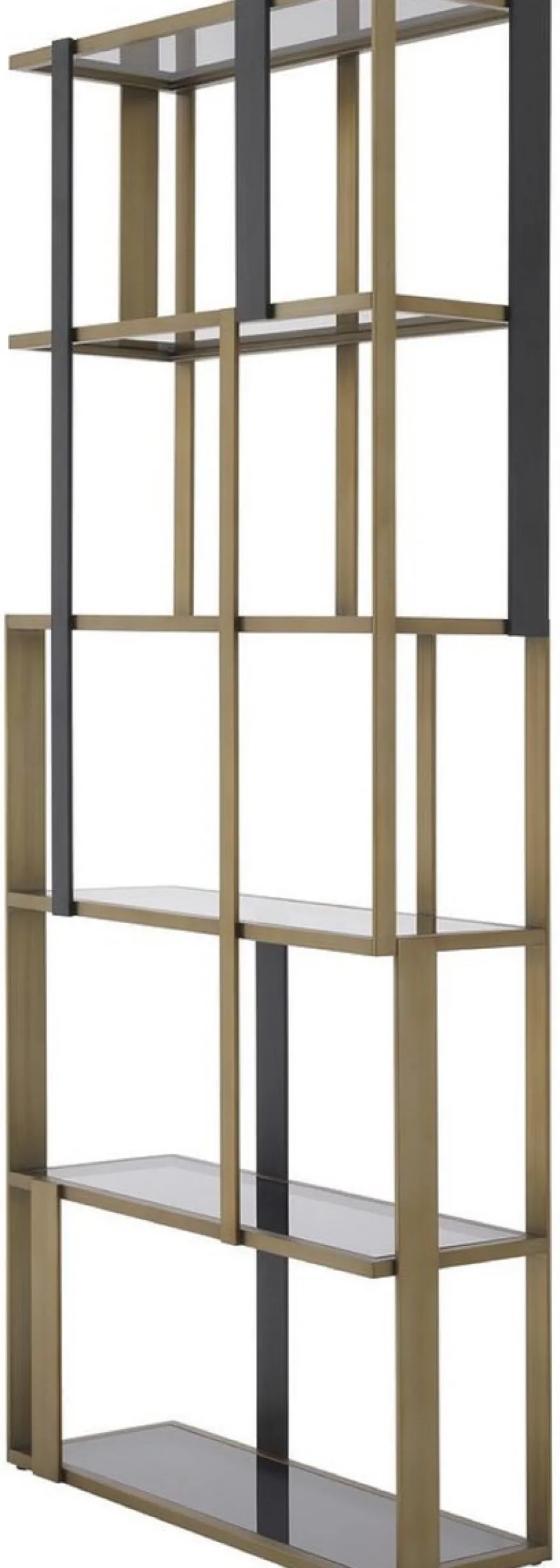 Casa Padrino Luxus Regalschrank Messing / Mattschwarz / Grau 100 x 37 x H. 240,5 cm - Edelstahl Schrank mit 5 Glasregalen - Wohnzimmerschrank - Büroschrank - Luxus Möbel