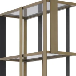 Casa Padrino Luxus Regalschrank Messing / Mattschwarz / Grau 100 x 37 x H. 240,5 cm - Edelstahl Schrank mit 5 Glasregalen - Wohnzimmerschrank - Büroschrank - Luxus Möbel