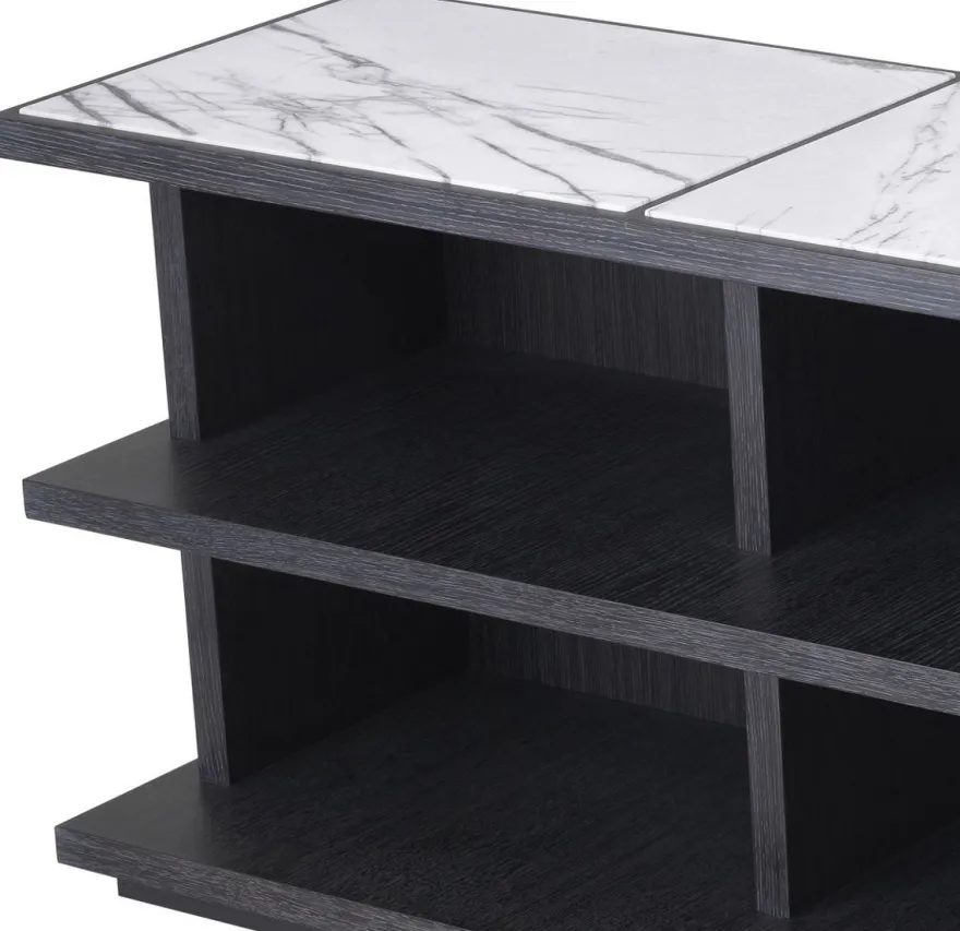 Casa Padrino Luxus Regalschrank Anthrazitgrau / Weiß / Fliederfarben 220 x 55 x H. 80 cm - Edler Massivholz Schrank mit 3 Regalen und Marmorplatten - Luxus Wohnzimmer Möbel