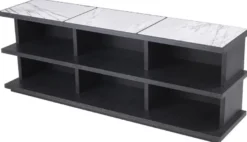 Casa Padrino Luxus Regalschrank Anthrazitgrau / Weiß / Fliederfarben 220 x 55 x H. 80 cm - Edler Massivholz Schrank mit 3 Regalen und Marmorplatten - Luxus Wohnzimmer Möbel
