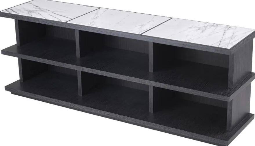 Casa Padrino Luxus Regalschrank Anthrazitgrau / Weiß / Fliederfarben 220 x 55 x H. 80 cm - Edler Massivholz Schrank mit 3 Regalen und Marmorplatten - Luxus Wohnzimmer Möbel