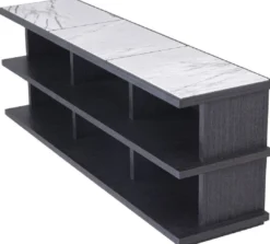 Casa Padrino Luxus Regalschrank Anthrazitgrau / Weiß / Fliederfarben 220 x 55 x H. 80 cm - Edler Massivholz Schrank mit 3 Regalen und Marmorplatten - Luxus Wohnzimmer Möbel