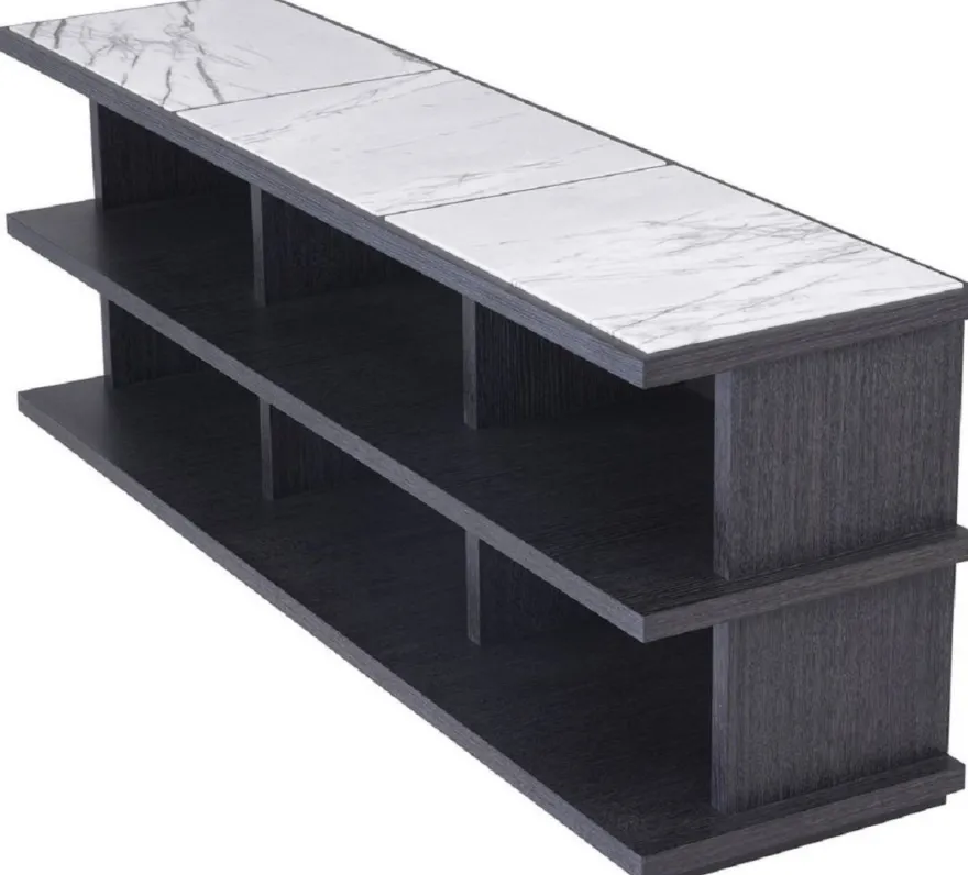 Casa Padrino Luxus Regalschrank Anthrazitgrau / Weiß / Fliederfarben 220 x 55 x H. 80 cm - Edler Massivholz Schrank mit 3 Regalen und Marmorplatten - Luxus Wohnzimmer Möbel