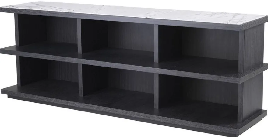 Casa Padrino Luxus Regalschrank Anthrazitgrau / Weiß / Fliederfarben 220 x 55 x H. 80 cm - Edler Massivholz Schrank mit 3 Regalen und Marmorplatten - Luxus Wohnzimmer Möbel