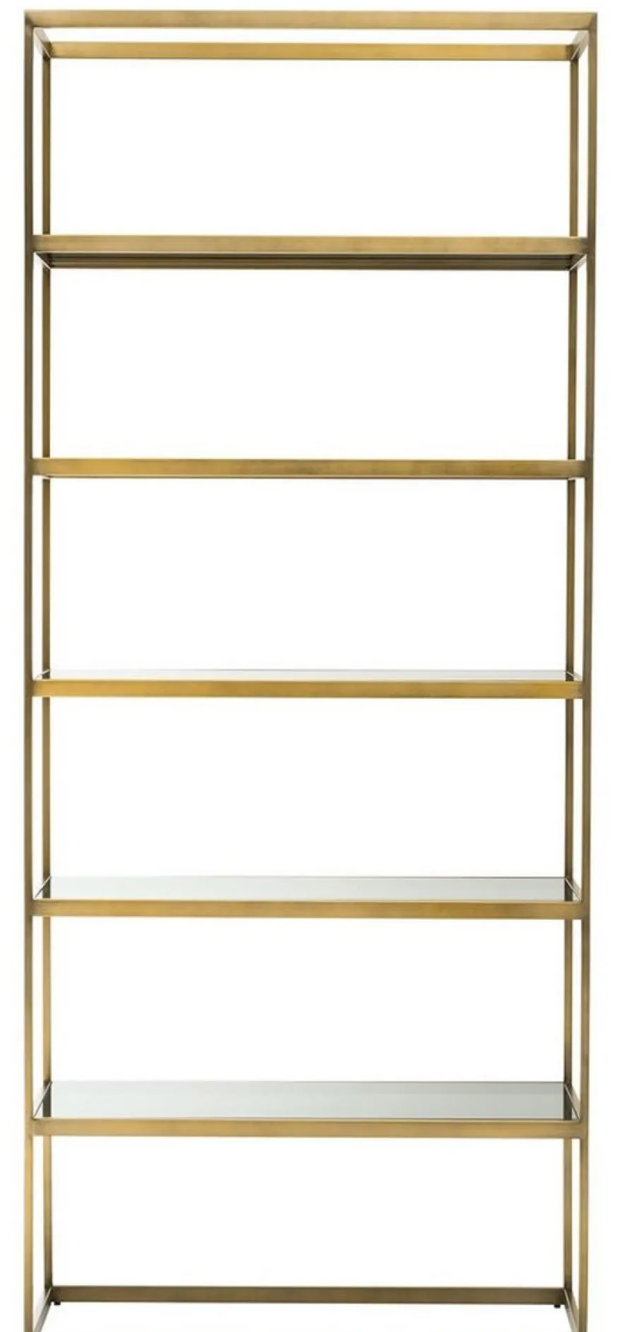 Casa Padrino Luxus Regalschrank Messing / Grau 95 x 40 x H. 225 cm - Edelstahl Schrank mit 5 Glasregalen - Büromöbel - Wohnzimmermöbel