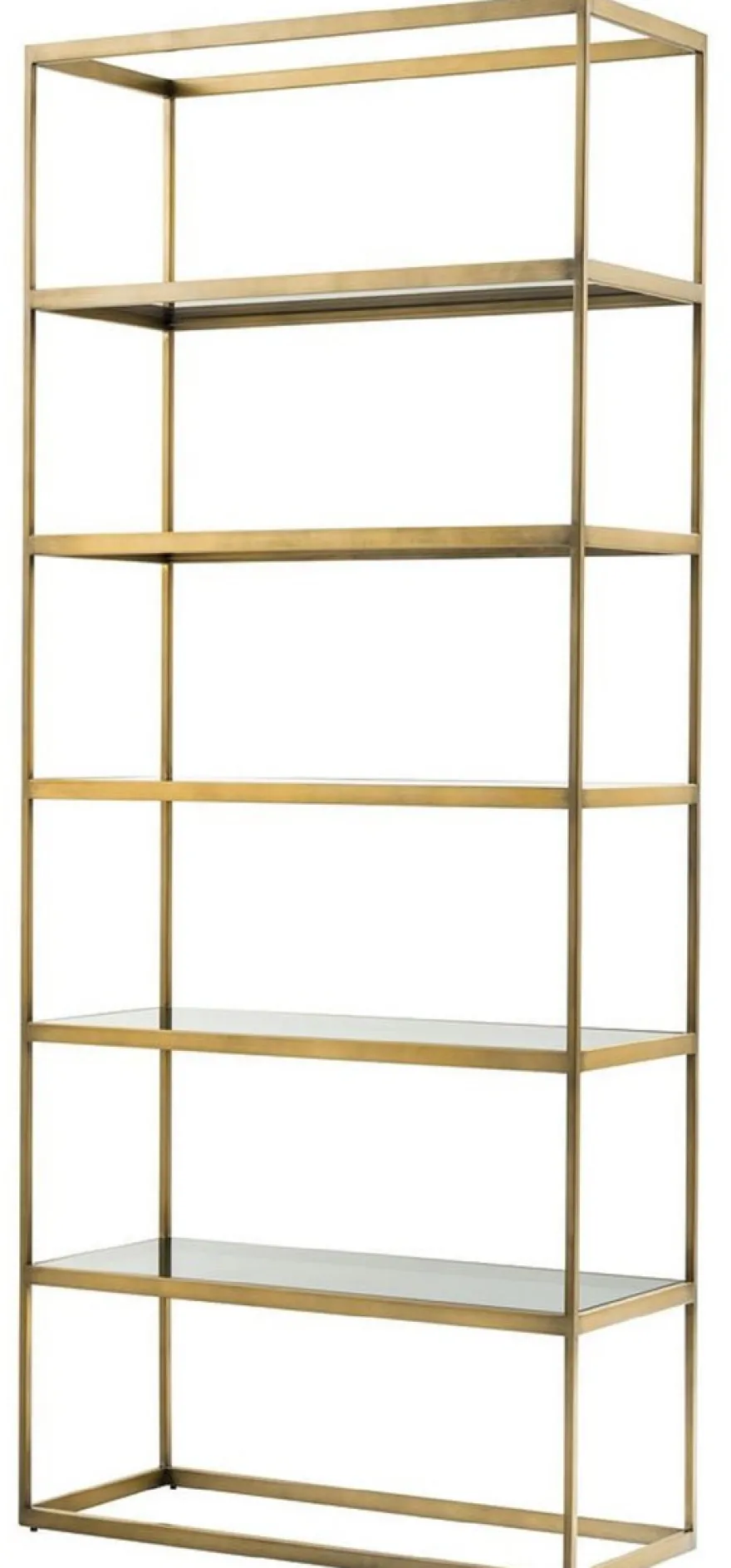 Casa Padrino Luxus Regalschrank Messing / Grau 95 x 40 x H. 225 cm - Edelstahl Schrank mit 5 Glasregalen - Büromöbel - Wohnzimmermöbel