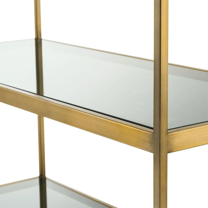 Casa Padrino Luxus Regalschrank Messing / Grau 95 x 40 x H. 225 cm - Edelstahl Schrank mit 5 Glasregalen - Büromöbel - Wohnzimmermöbel
