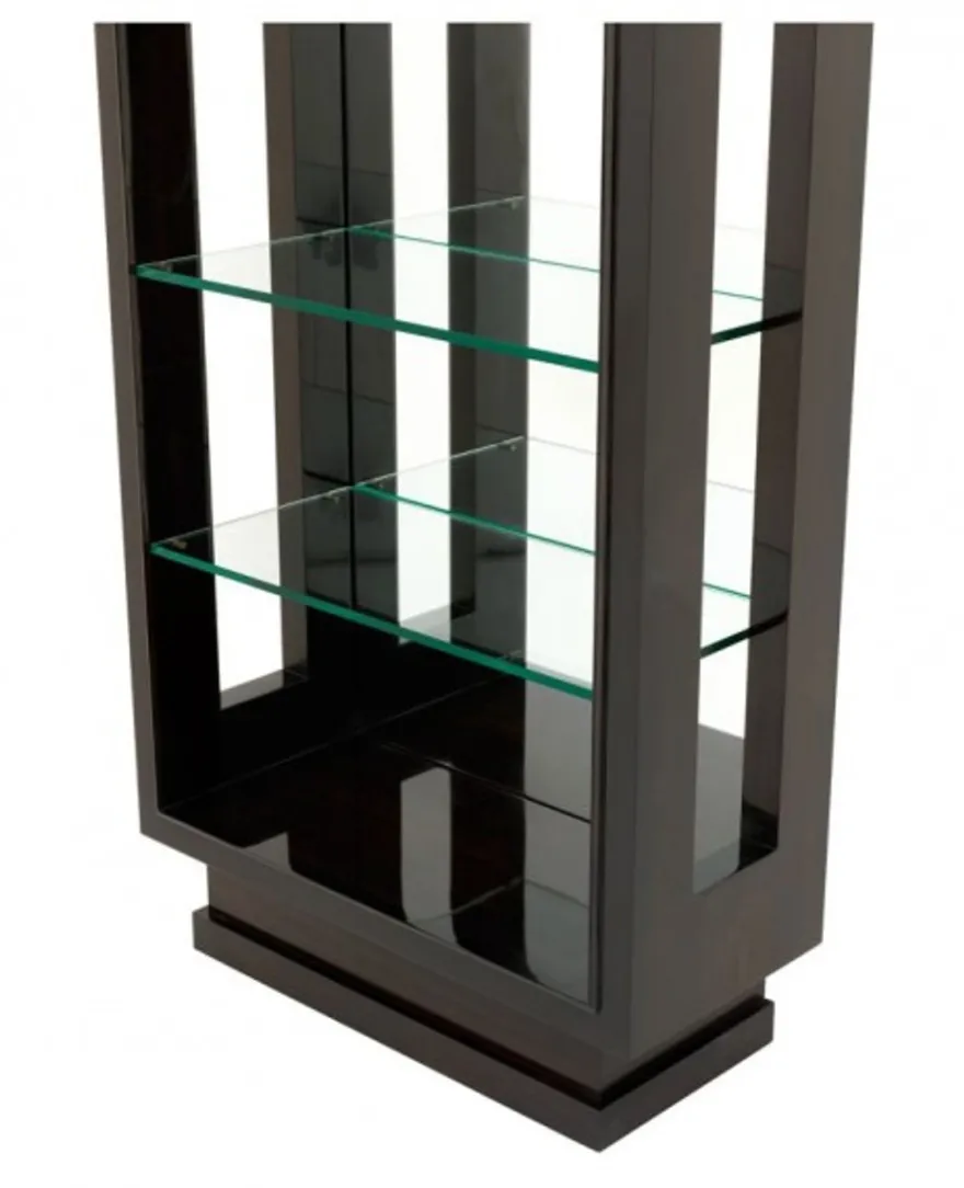 Casa Padrino Luxus Regal Schrank in Hochglanzbraun und Spiegelglas - 80 x 35 x H. 230 cm