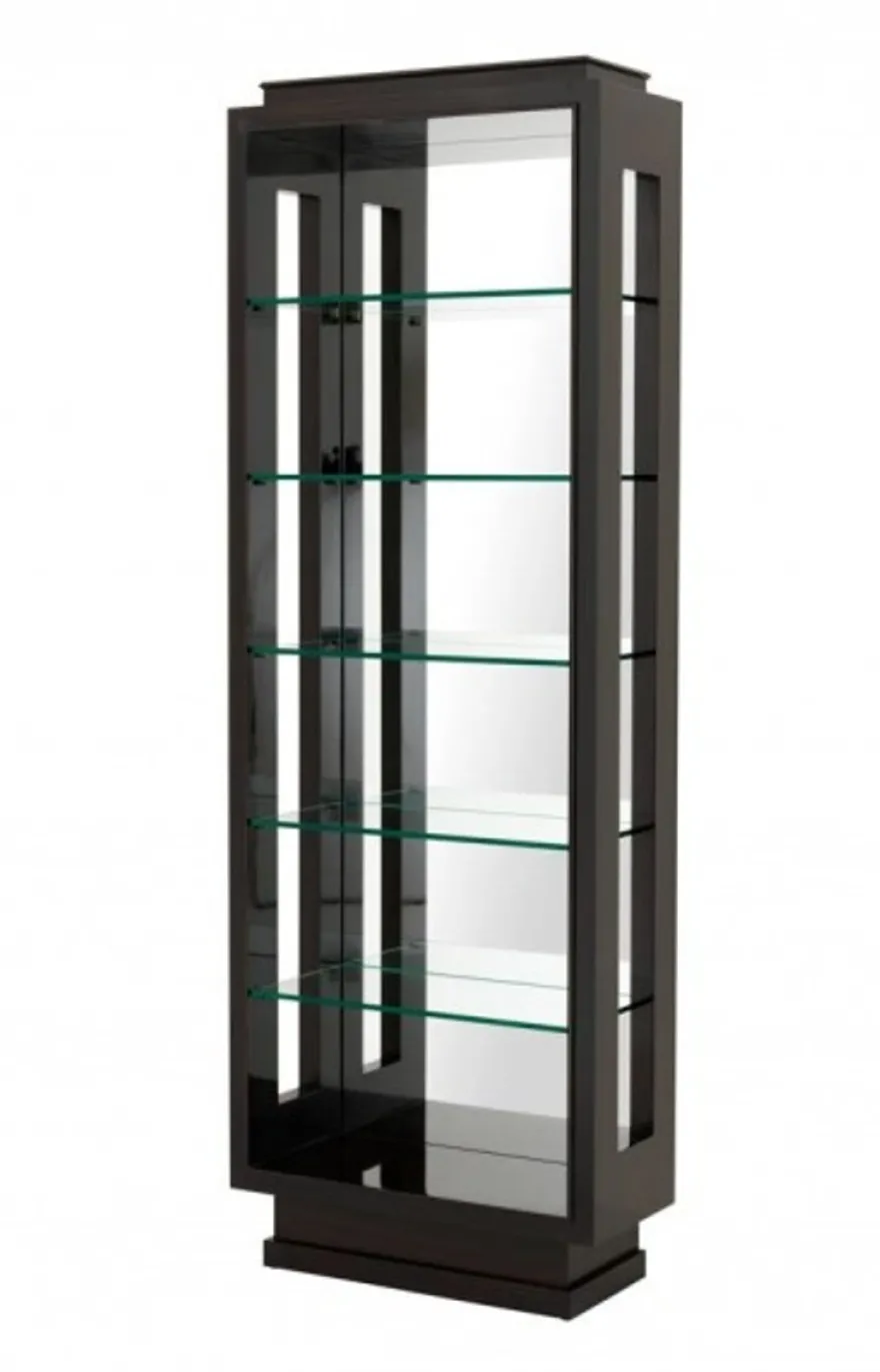 Casa Padrino Luxus Regal Schrank in Hochglanzbraun und Spiegelglas - 80 x 35 x H. 230 cm