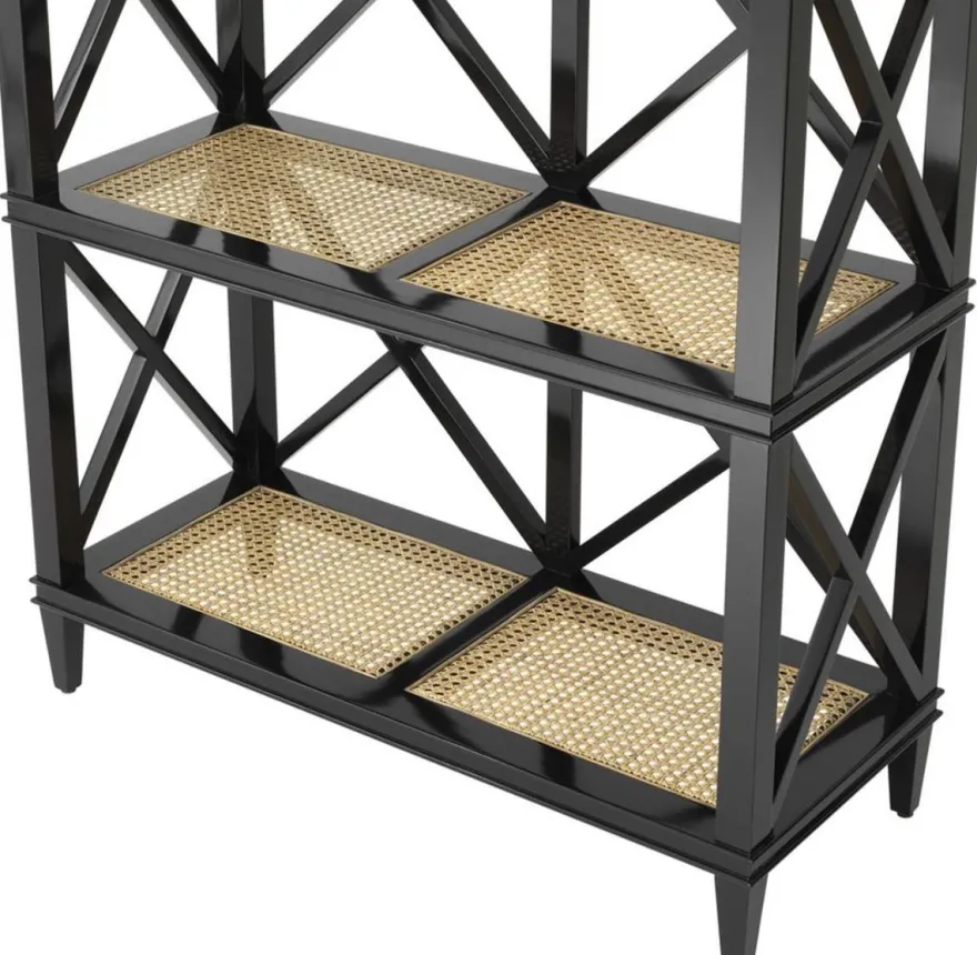 Casa Padrino Luxus Regalschrank im Barockstil Schwarz / Naturfarben 85 x 35 x H. 220 cm