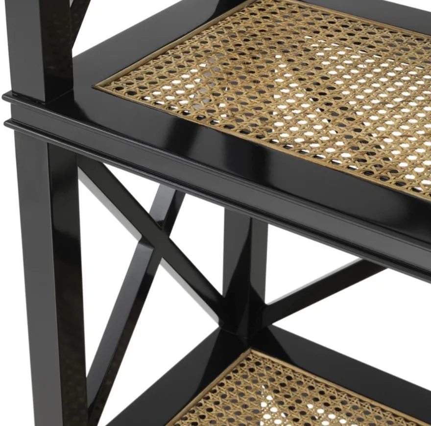 Casa Padrino Luxus Regalschrank im Barockstil Schwarz / Naturfarben 85 x 35 x H. 220 cm