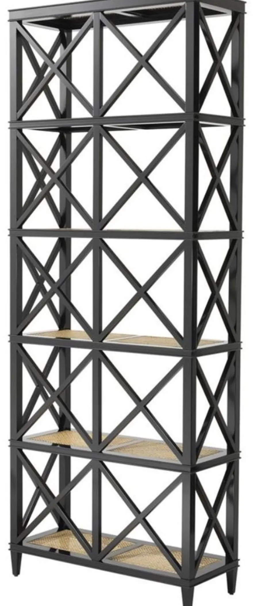 Casa Padrino Luxus Regalschrank im Barockstil Schwarz / Naturfarben 85 x 35 x H. 220 cm