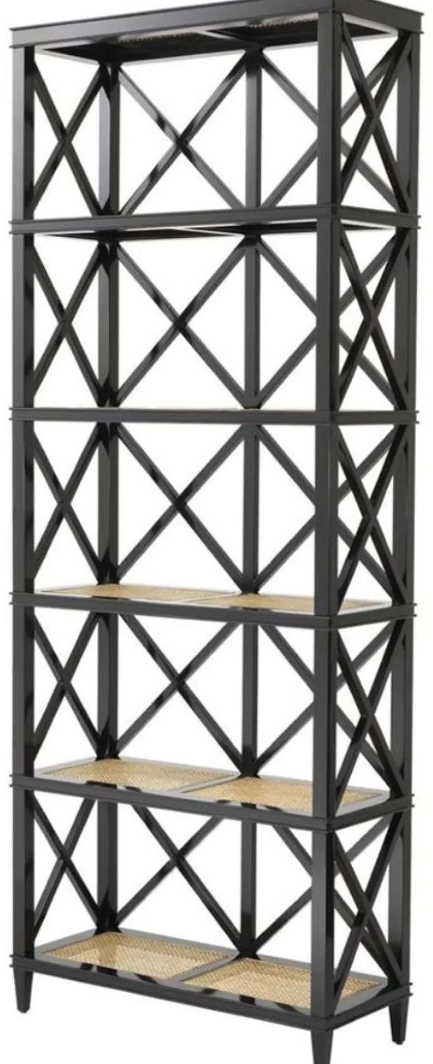 Casa Padrino Luxus Regalschrank im Barockstil Schwarz / Naturfarben 85 x 35 x H. 220 cm