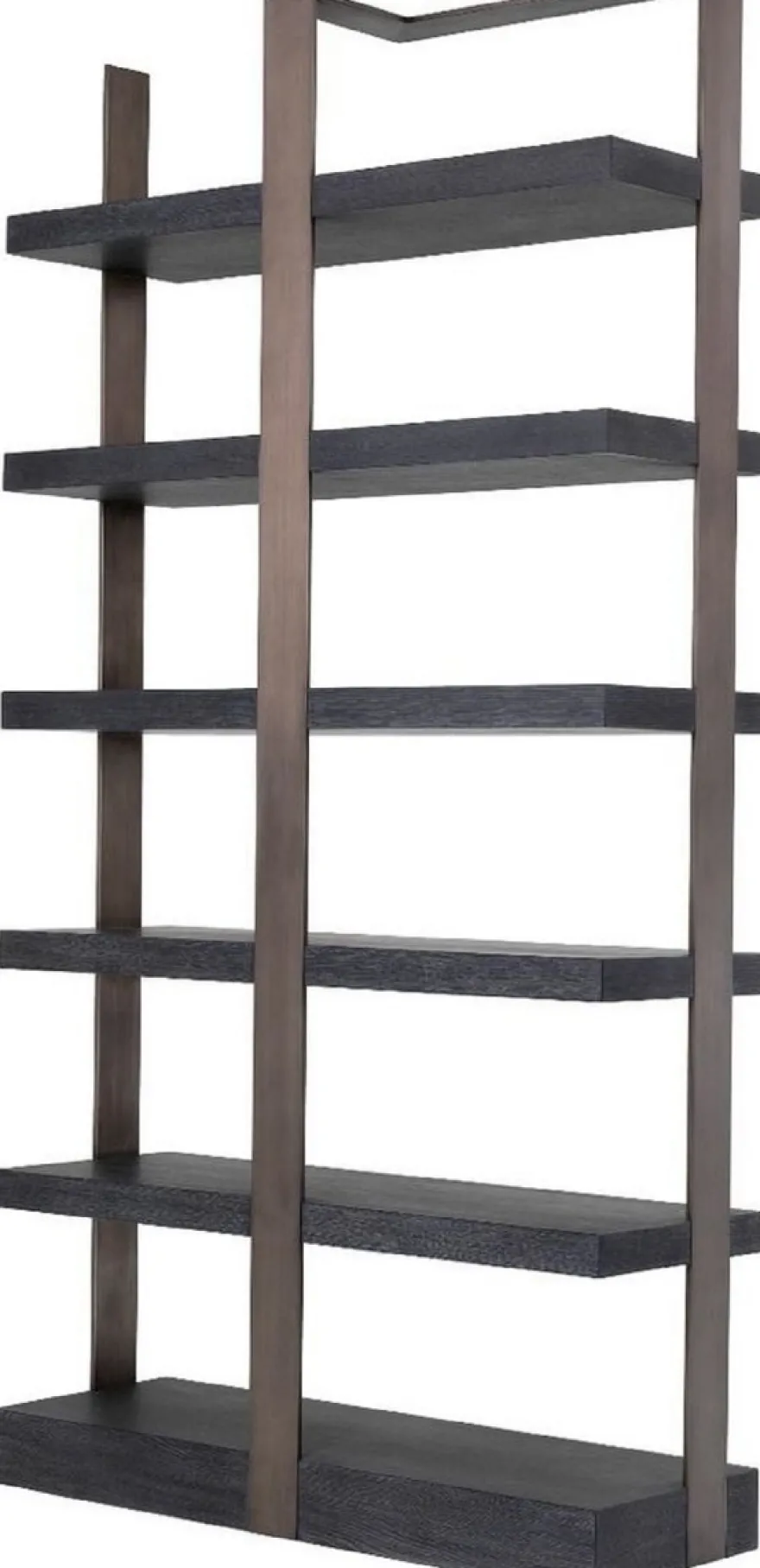 Casa Padrino Luxus Regalschrank Schwarz / Bronze 120,5 x 40 x H. 230 cm - Eichenfurnier Schrank mit Edelstahlrahmen - Bücherschrank - Luxus Wohnzimmer Möbel