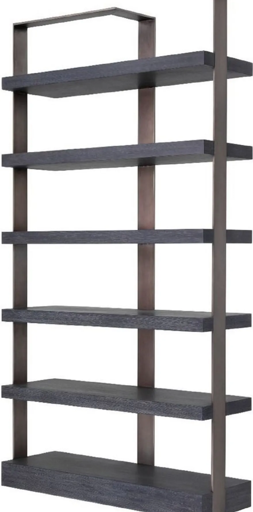 Casa Padrino Luxus Regalschrank Schwarz / Bronze 120,5 x 40 x H. 230 cm - Eichenfurnier Schrank mit Edelstahlrahmen - Bücherschrank - Luxus Wohnzimmer Möbel