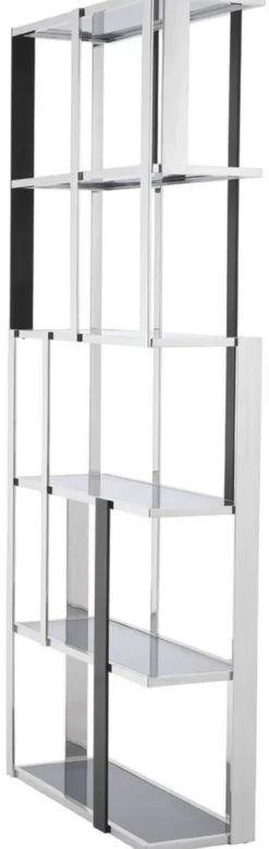 Casa Padrino Luxus Regalschrank Silber / Schwarz / Grau 100 x 37 x H. 240,5 cm - Edelstahl Schrank - Wohnzimmerschrank - Büroschrank - Luxus Möbel