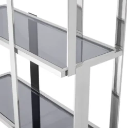 Casa Padrino Luxus Regalschrank Silber / Schwarz / Grau 100 x 37 x H. 240,5 cm - Edelstahl Schrank - Wohnzimmerschrank - Büroschrank - Luxus Möbel