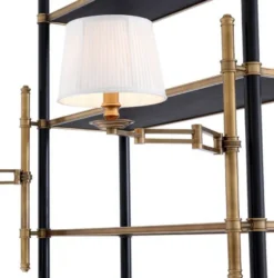 Casa Padrino Luxus Regalschrank mit 2 schwenkbaren Leuchten Vintage Messing / Schwarz 105 x 44 x H. 250 cm - Bücherschrank - Wohnzimmerschrank - Büroschrank - Luxus Möbel