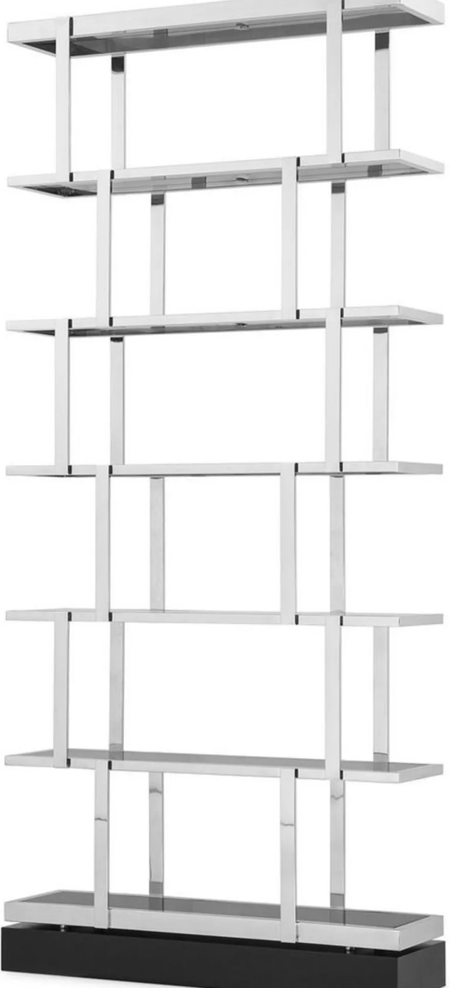 Casa Padrino Luxus Regalschrank Silber / Schwarz 110 x 30 x H. 243 cm - Edelstahl Schrank - Bücherschrank - Wohnzimmer Schrank - Büroschrank - Luxus Möbel
