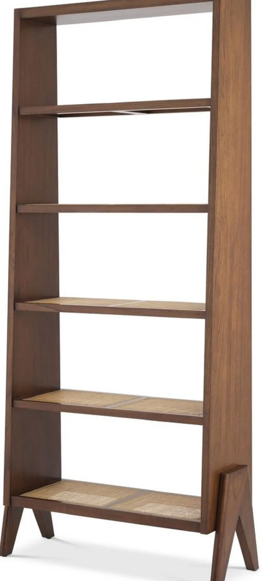 Casa Padrino Luxus Regalschrank Braun / Naturfarben 95 x 36 x H. 211 cm - Edler Massivholz Schrank mit Rattangeflecht - Wohnzimmerschrank - Büroschrank - Luxus Möbel