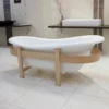 Casa Padrino Luxus Retro Badewanne Weiß / Naturfarben 178 x 76 x H. 73 cm - Freistehende Badewanne mit Holzrahmen - Retro Badezimmer Möbel