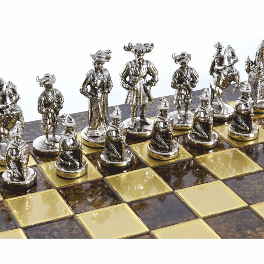 Casa Padrino Luxus Ritter Schach Set Bronze / Gold / Silber 44 x 44 cm - Mittelalterliches Schachspiel