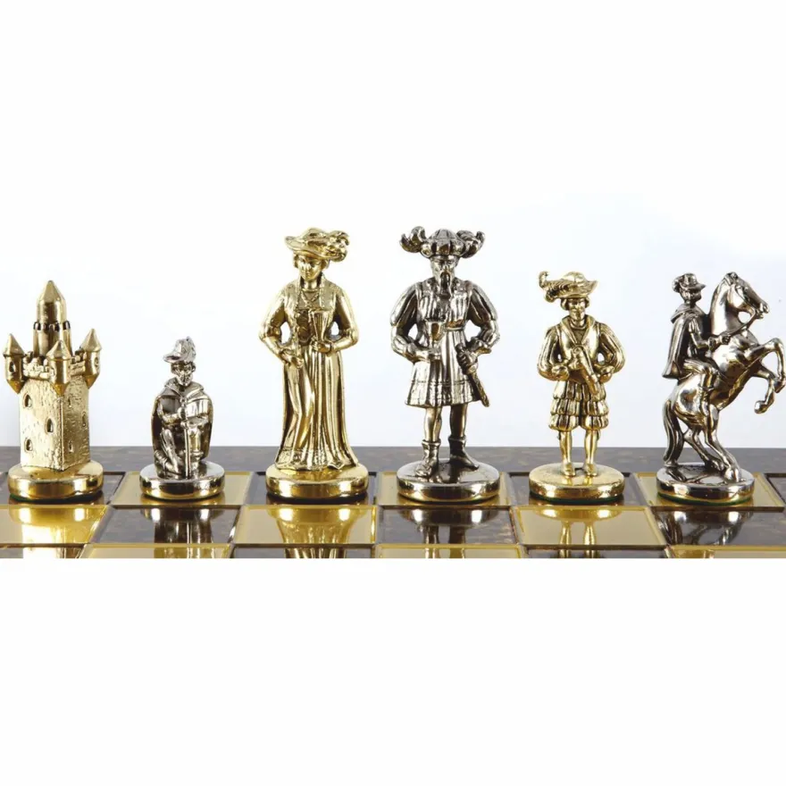 Casa Padrino Luxus Ritter Schach Set Bronze / Gold / Silber 44 x 44 cm - Mittelalterliches Schachspiel