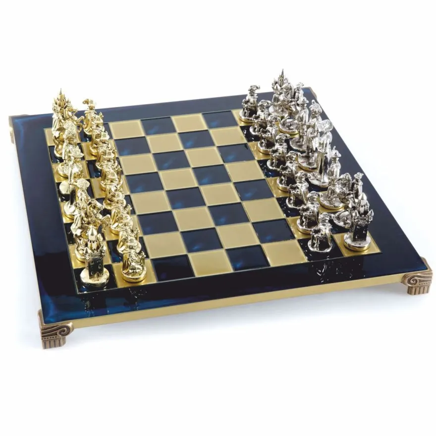 Casa Padrino Luxus Ritter Schach Set Bronze / Gold / Silber 44 x 44 cm - Mittelalterliches Schachspiel