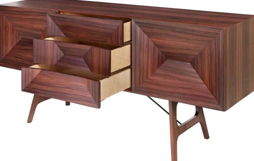 Casa Padrino Luxus Rosenholz Sideboard mit 2 Türen und 3 Schubladen Braun 200 x 50 x H. 90 cm - Luxus Qualität