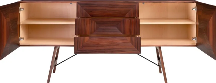 Casa Padrino Luxus Rosenholz Sideboard mit 2 Türen und 3 Schubladen Braun 200 x 50 x H. 90 cm - Luxus Qualität