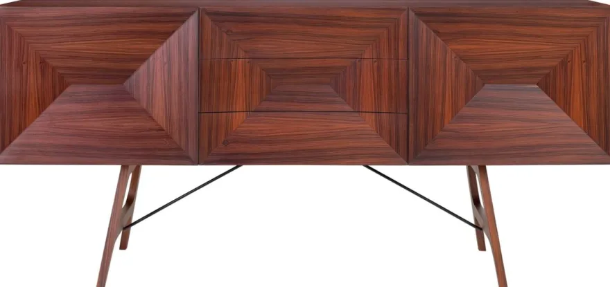 Casa Padrino Luxus Rosenholz Sideboard mit 2 Türen und 3 Schubladen Braun 200 x 50 x H. 90 cm - Luxus Qualität
