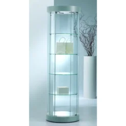 Casa Padrino Luxus Rund-Ladenvitrine Ø 71 cm H. 190 cm mit LED - Ladeneinrichtung - Boutique Möbel - Made in Italy