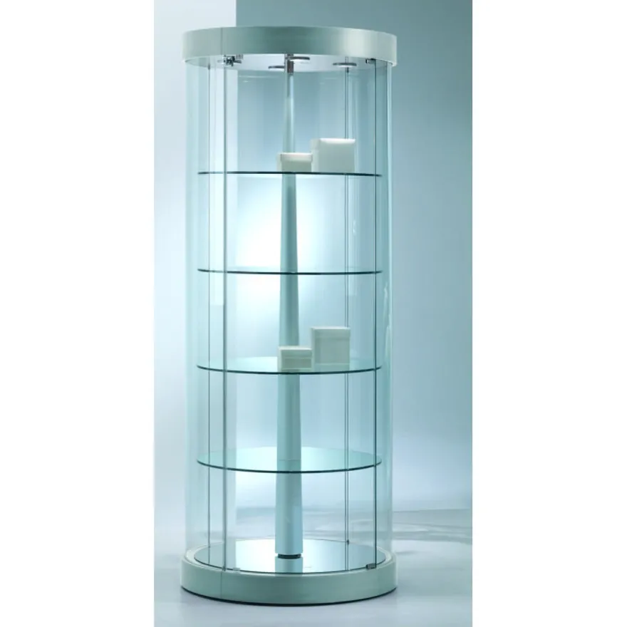 Casa Padrino Luxus Rund-Ladenvitrine Ø 71 cm H. 190 cm mit 4 LED-Spots mit Drehböden - Ladeneinrichtung - Boutique Möbel - Made in Italy