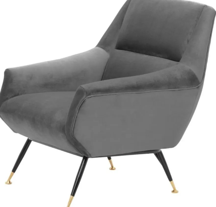 Casa Padrino Luxus Salon Sessel Grau / Schwarz / Messing 75 x 75 x H. 78 cm - Hotel Möbel