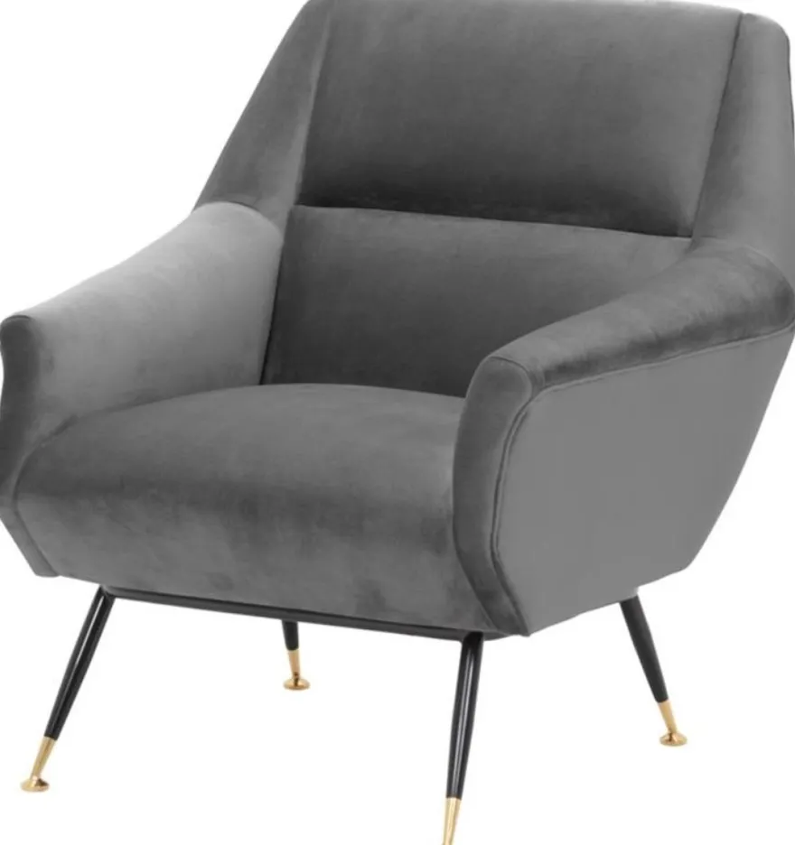 Casa Padrino Luxus Salon Sessel Grau / Schwarz / Messing 75 x 75 x H. 78 cm - Hotel Möbel