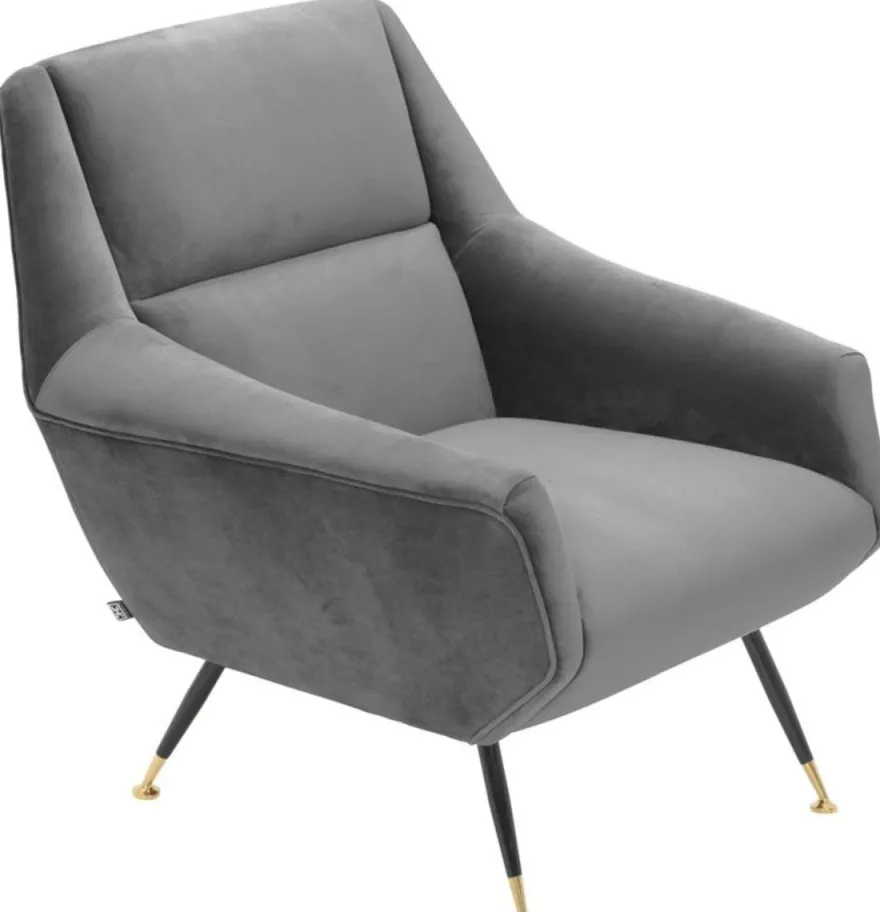 Casa Padrino Luxus Salon Sessel Grau / Schwarz / Messing 75 x 75 x H. 78 cm - Hotel Möbel