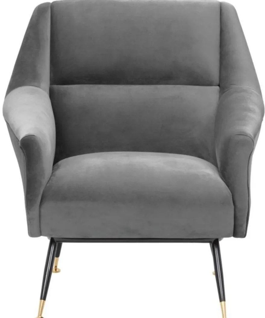 Casa Padrino Luxus Salon Sessel Grau / Schwarz / Messing 75 x 75 x H. 78 cm - Hotel Möbel