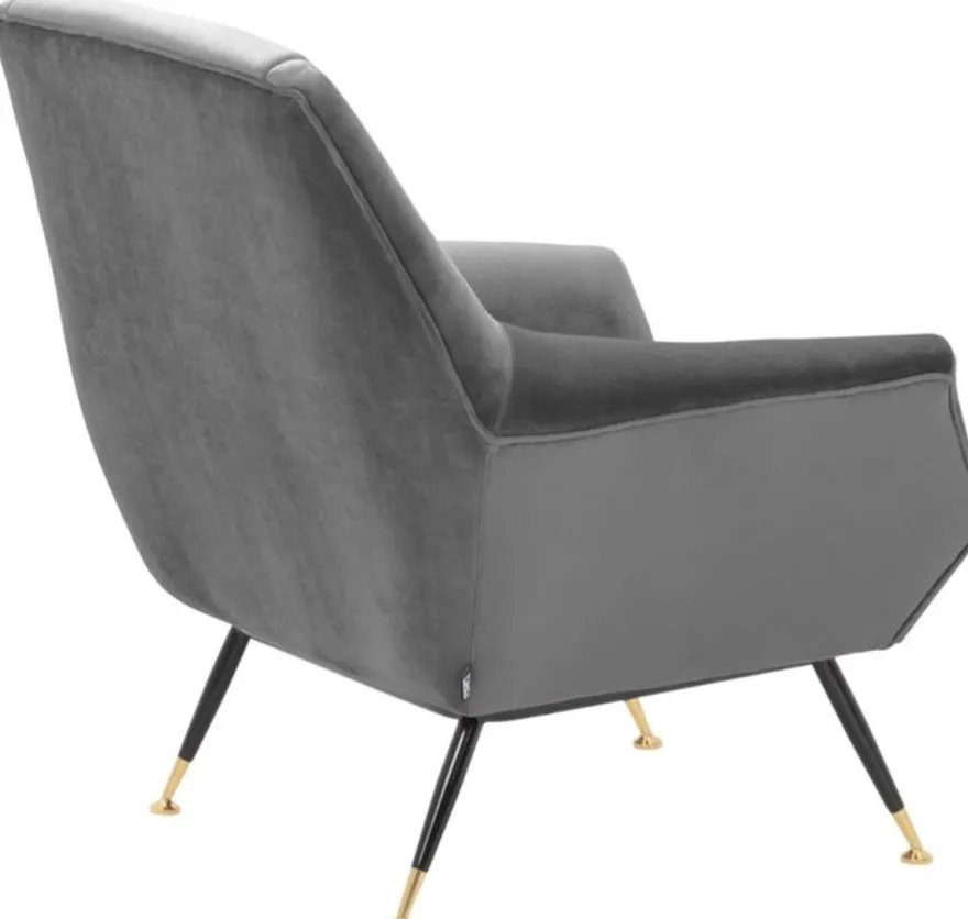 Casa Padrino Luxus Salon Sessel Grau / Schwarz / Messing 75 x 75 x H. 78 cm - Hotel Möbel