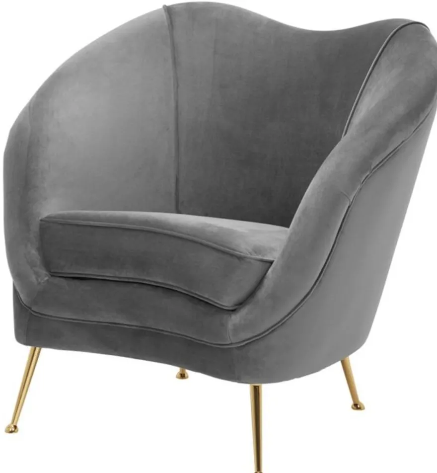 Casa Padrino Luxus Salon Sessel Grau / Messing 85 x 77 x H. 80 cm - Luxus Kollektion