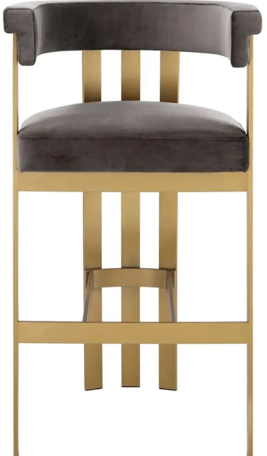 Casa Padrino Luxus Samt Barstuhl mit Armlehnen Grau / Messing 56 x 56 x H. 104 cm - Gepolsterter Barhocker - Bar Möbel - Luxus Möbel - Luxus Qualität