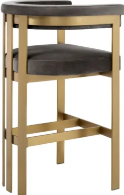 Casa Padrino Luxus Samt Barstuhl mit Armlehnen Grau / Messing 56 x 56 x H. 104 cm - Gepolsterter Barhocker - Bar Möbel - Luxus Möbel - Luxus Qualität