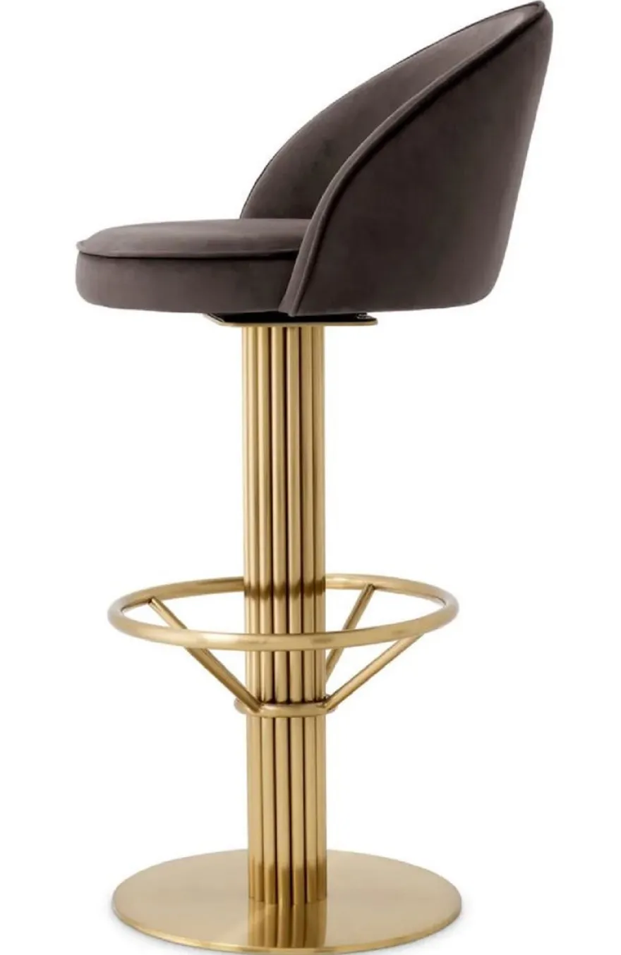 Casa Padrino Luxus Samt Barstuhl Dunkelgrau / Messing H. 103 cm - Hotel & Bar Möbel