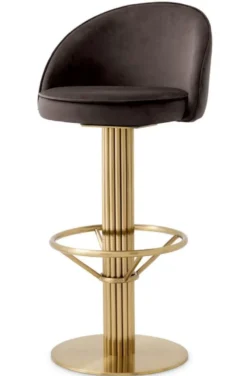 Casa Padrino Luxus Samt Barstuhl Dunkelgrau / Messing H. 103 cm - Hotel & Bar Möbel