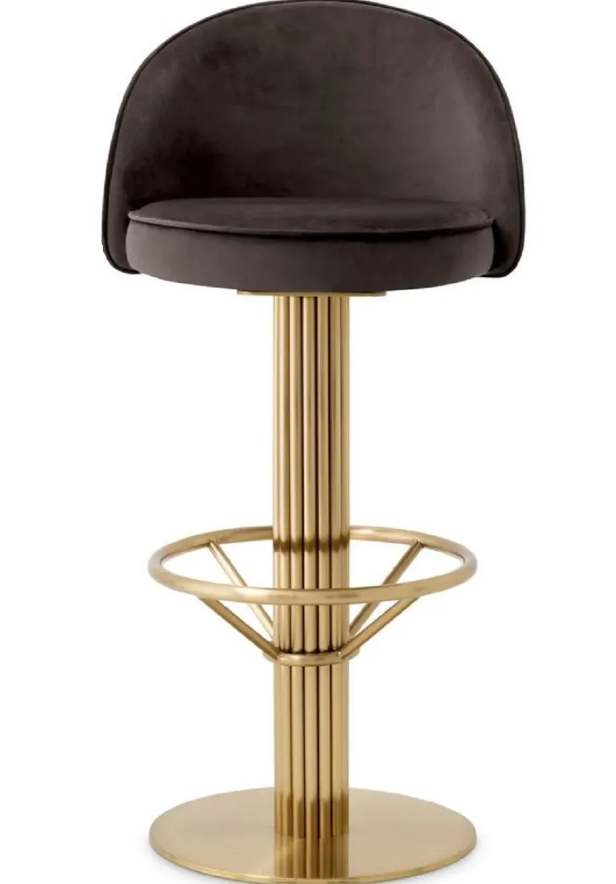 Casa Padrino Luxus Samt Barstuhl Dunkelgrau / Messing H. 103 cm - Hotel & Bar Möbel