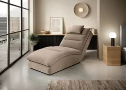 Casa Padrino Luxus Samt Chaiselongue mit Kopfkissen Hellbraun 170 cm