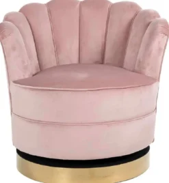 Casa Padrino Luxus Samt Drehsessel Rosa / Gold 81,5 x 76 x H. 79 cm - Moderner Wohnzimmer Sessel - Luxus Wohnzimmer Möbel